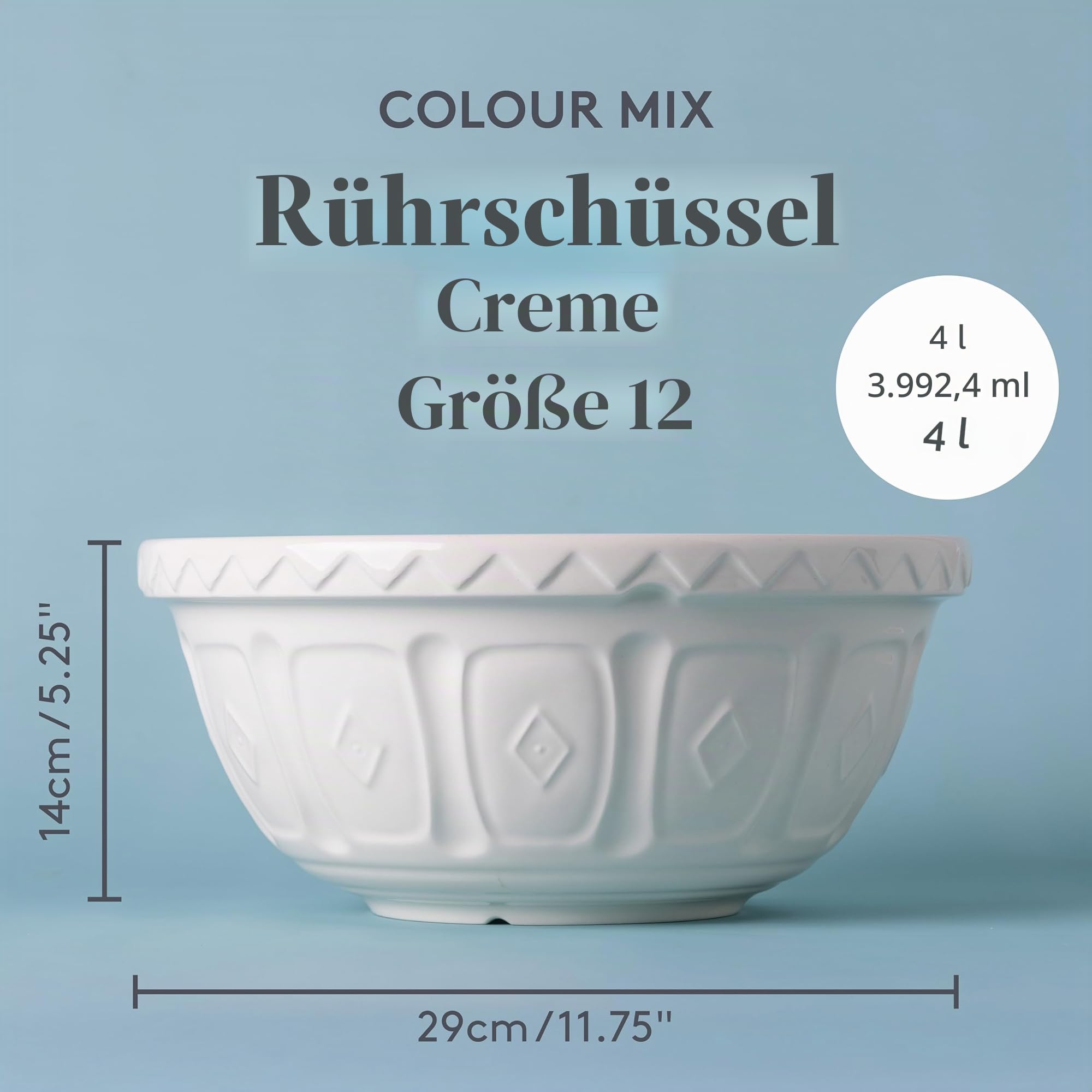 Mason Cash Rührschüssel Creme, 4 Liter, 29 cm, konisches Steingut-Design
