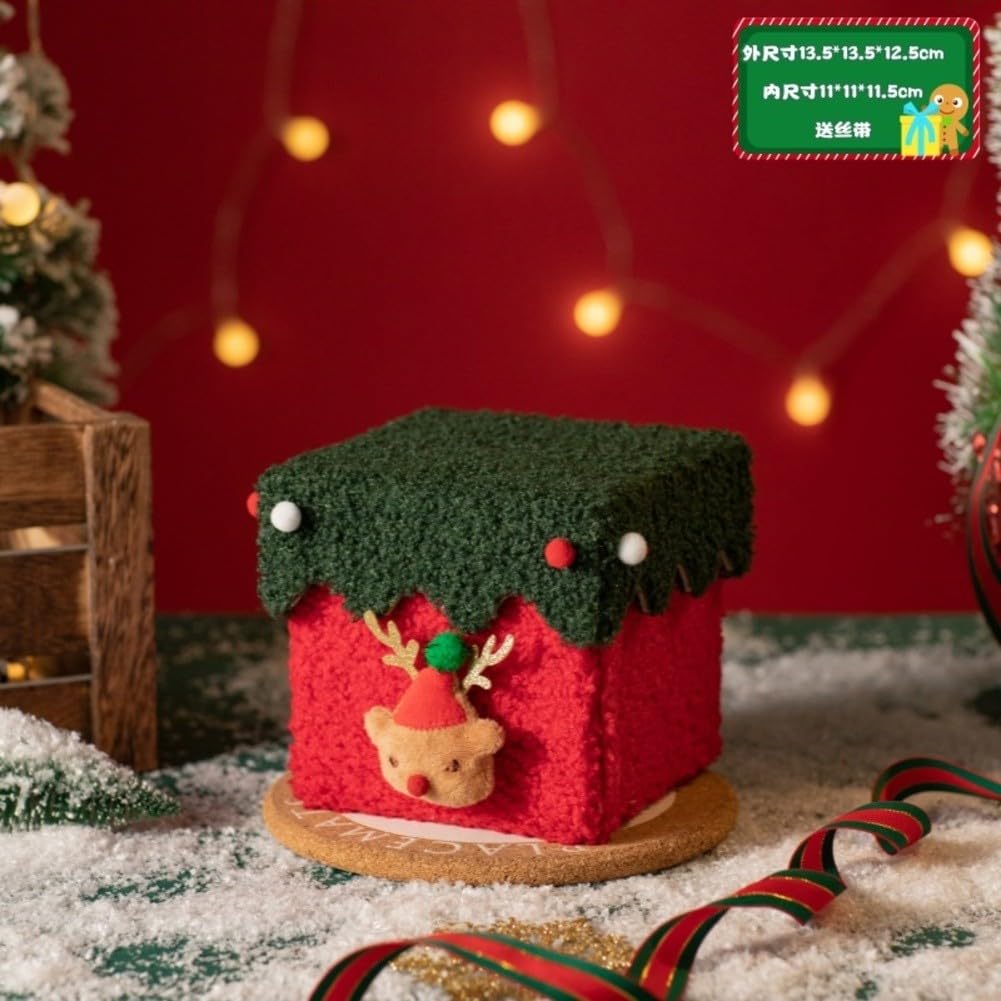 Scatole regalo di Natale con coperchio, scatola regalo di lusso con nastro, in cartone rigido e morbida lana, per regali di Natale (scatola rossa bianca)