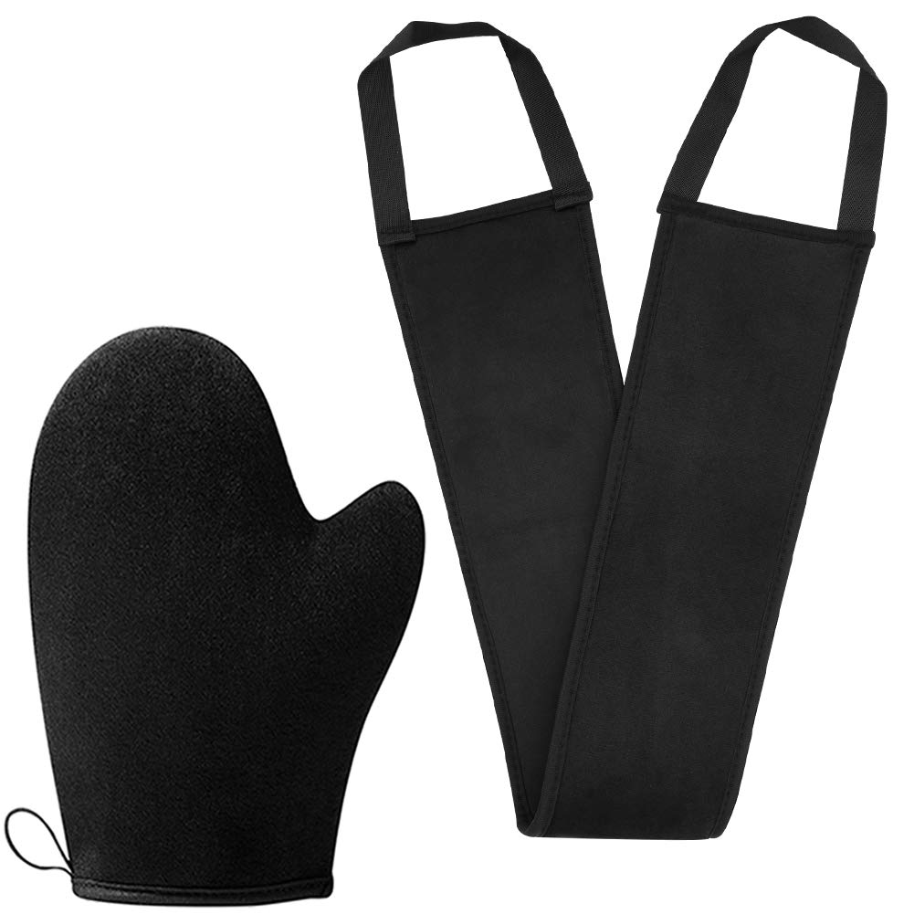 ANSPHIE 2 Pack Self Tanning Mitt Applicator Kit - Black Self Tanner Mitt and Tanning Back Applicator, Ultra Soft