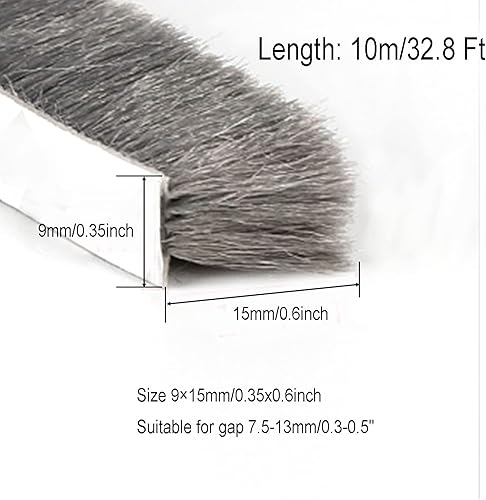 Miniatura 9 de Burlete autoadhesivo de 32.8 pies de largo x 0.35 pulgadas de ancho x 0.2 pulgadas de alto, color gris, para puerta, ventana, resistente a la