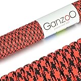Ganzoo Paracord 550 Seil, Nylon-Polyester, 4mm, Typ 3, 30 Meter, 7 Kernstränge, Outdoor-Schnur, Allzweck-Seil, Hundehalsband, Hundeleine, Armband knüpfen, Camping, Survival - rot schwarz