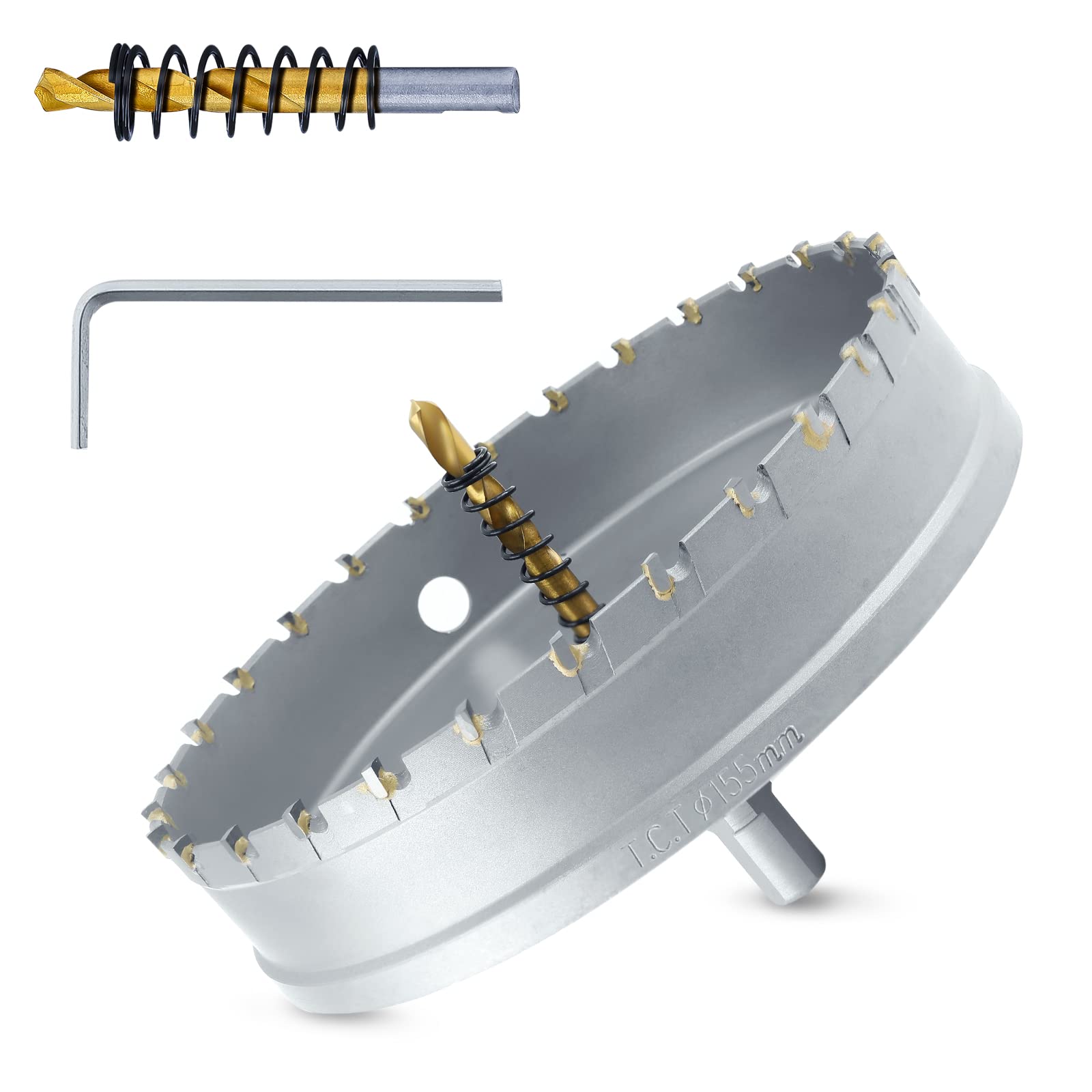 Luomorgo6-1/8" 155mm TCT Carbide Hole Saw Tungsten Carbide Tipped Hole Cutter with 2 Pcs Titanium-Plated Pilot Drill Bit for Metal Iron Steel Wood Plastic