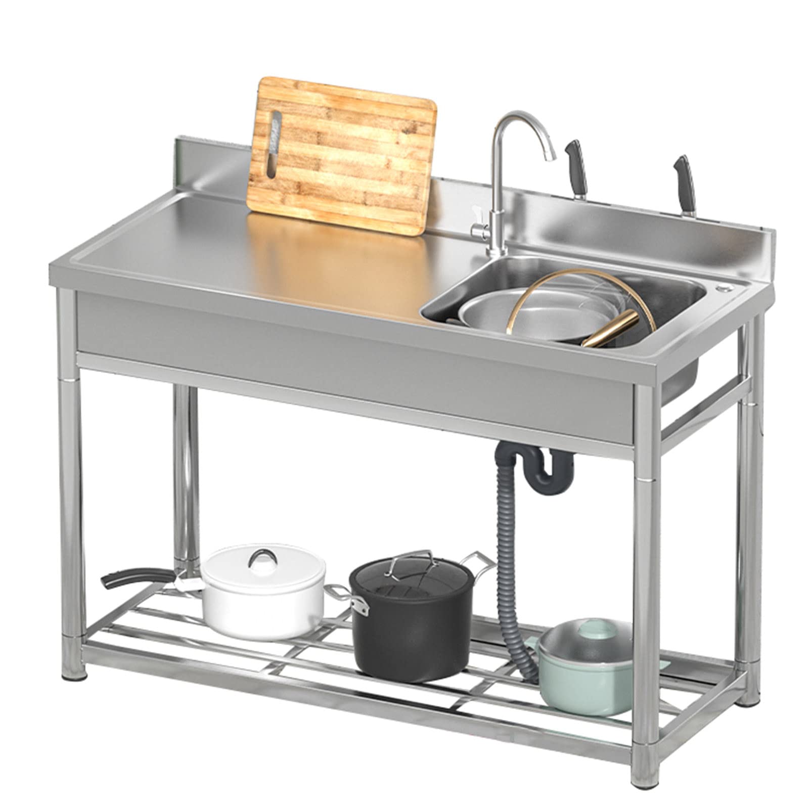 CZYWKDDPP Stainless Steel Utility for Washing, Single Bowl Catering Commercial Restaurant Kitchen Set with Tap and Workbench, Garage, Restaurant, Kitchen, Laundry Room, Outdoor