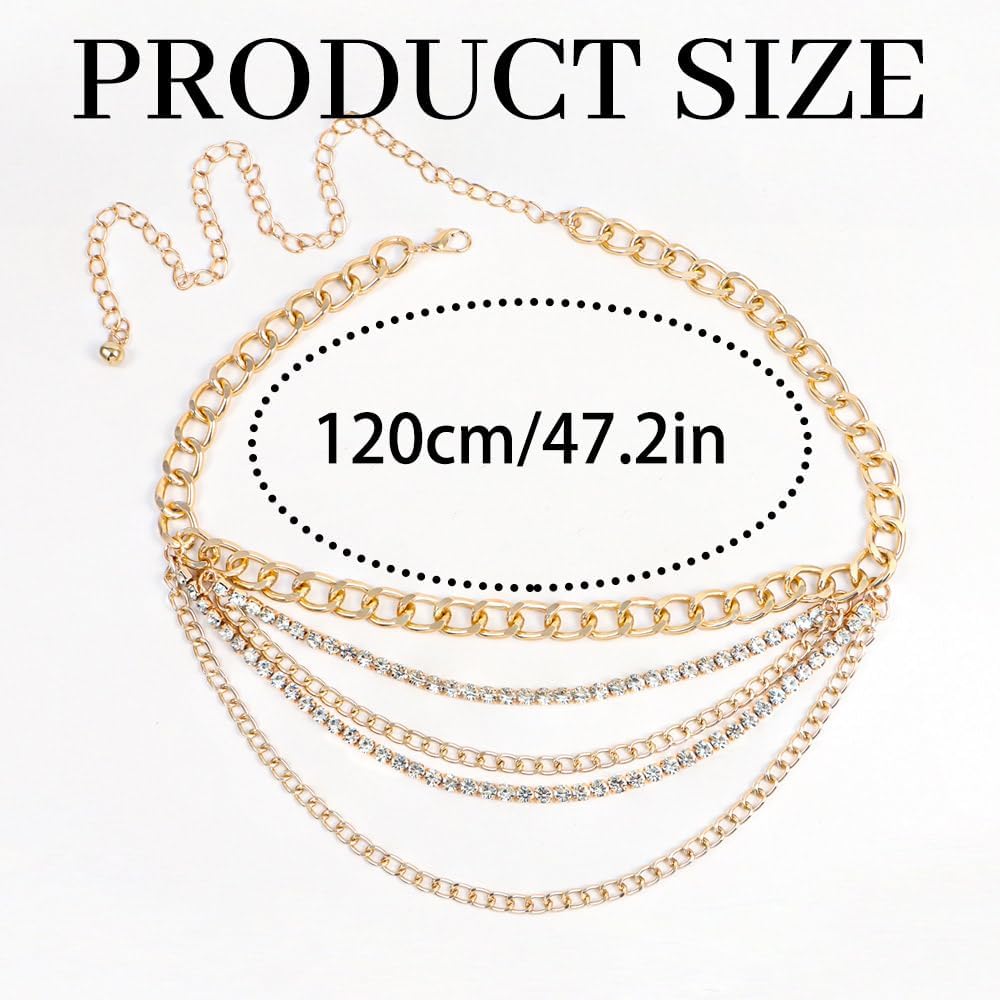 Abien Rhinestone Waist Chain Gold Crystal Chain Belt Layered Metal Belly Chain Boho Body Chain Party Bikini Jewelry for Women - Image 6