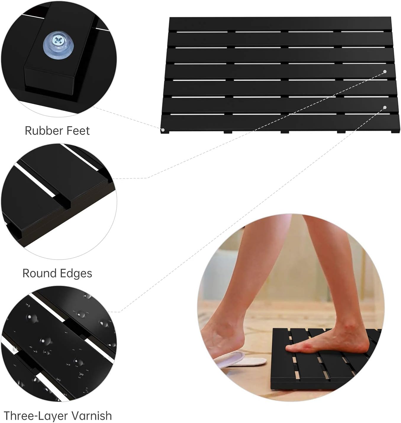 Domax Bathtub Caddy Tray and Bamboo Bath Mat for Luxury Spa Bath Black