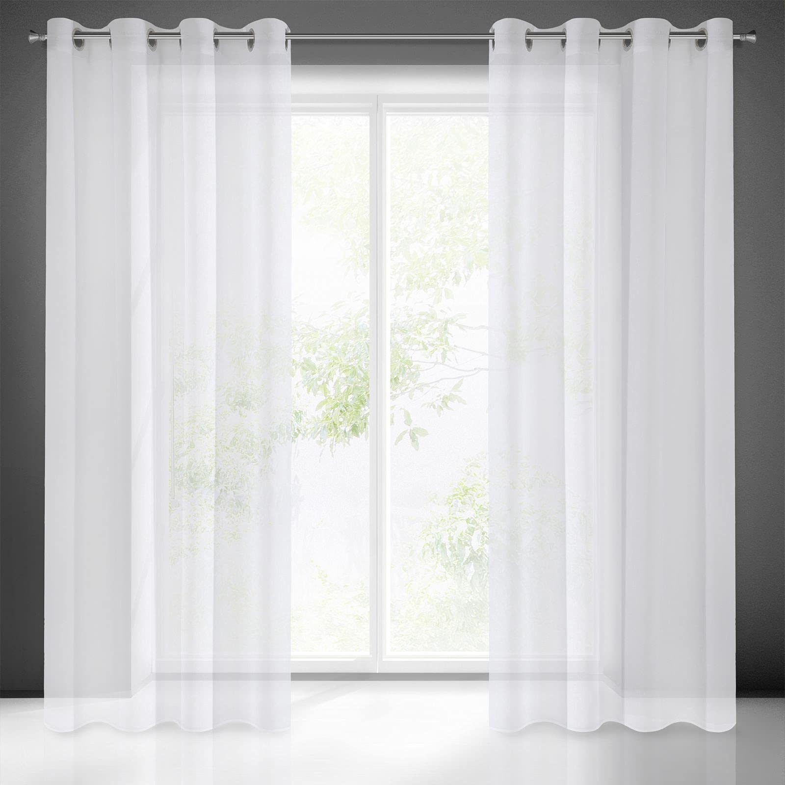 Eurofirany Argea Curtain Smooth Transparent Etamine Eyelets Curtains Transparent Elegant Glamour Bedroom Living Room Lounge, White, 55" x 98"