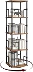 MAHANCRIS 5-Tier Bibliothèque tournante, Bibliothèque autonome de coin, 360° Bibliothèque Spinning, rack de rangement de style industriel avec rails, pour salon, chambre, étude, brun rustique et noir BKHR1601