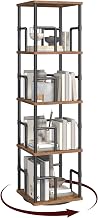 MAHANCRIS Rotating Bookshelf, 4-Tier Spinning Bookcase, 360° Revolving Bookcase, Storage Turning Shelf with Rails for Corner, Living Room, Bedroom, Study, Rustic Brown and Black ABKHR1501