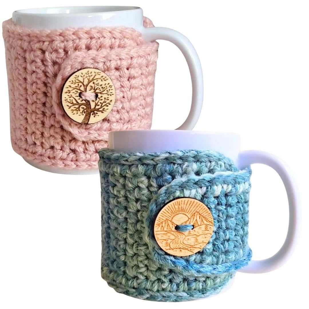 Spring Summer Mug Cozies, Tree of Life Mug Cozy Sleeve Set of 2, Cup Covers (Rose Pink and Mint Ombre)