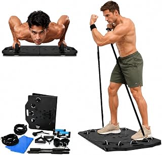 Ergonomic Push Up Board Set with Adjustable Handles, Resistance Bands and Foldable Design, Full Body Home Workout Equipment for Comfortable Strength Training