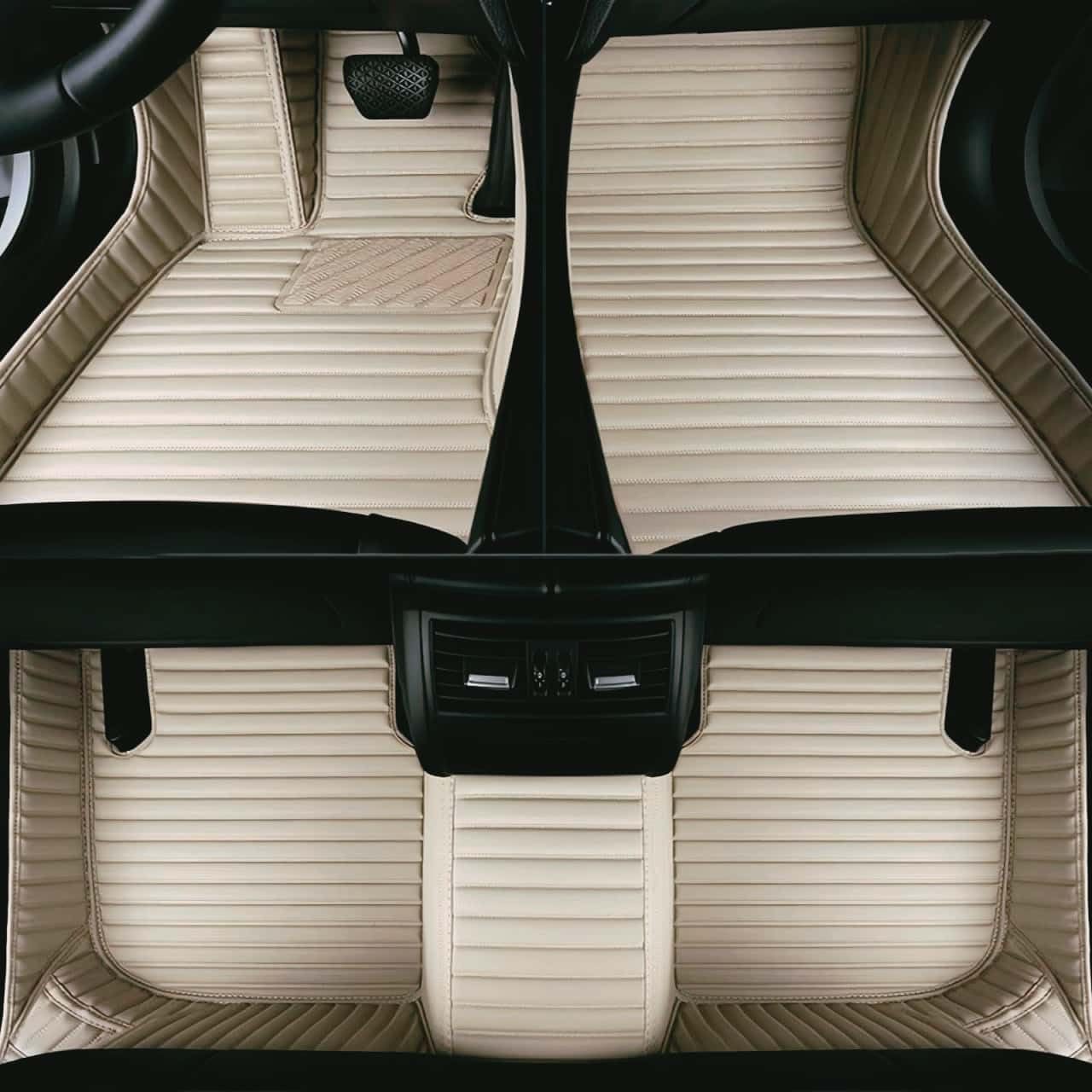 Custom Luxury Car Floor Mats Suitable for All Sedans, Sports Cars,SUV, Business Vehicles, Trucks, Waterproof and Anti Slip Fully Covered Leather Floor Mats (Beige-3D)