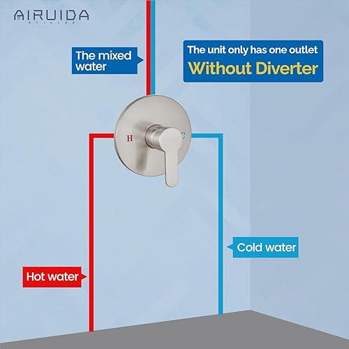 Miniatura 5 de Airuida Juego de llave de ducha redonda de función única con molduras, llave de ducha de montaje en pared, llave de latón, llave de ducha de montaje