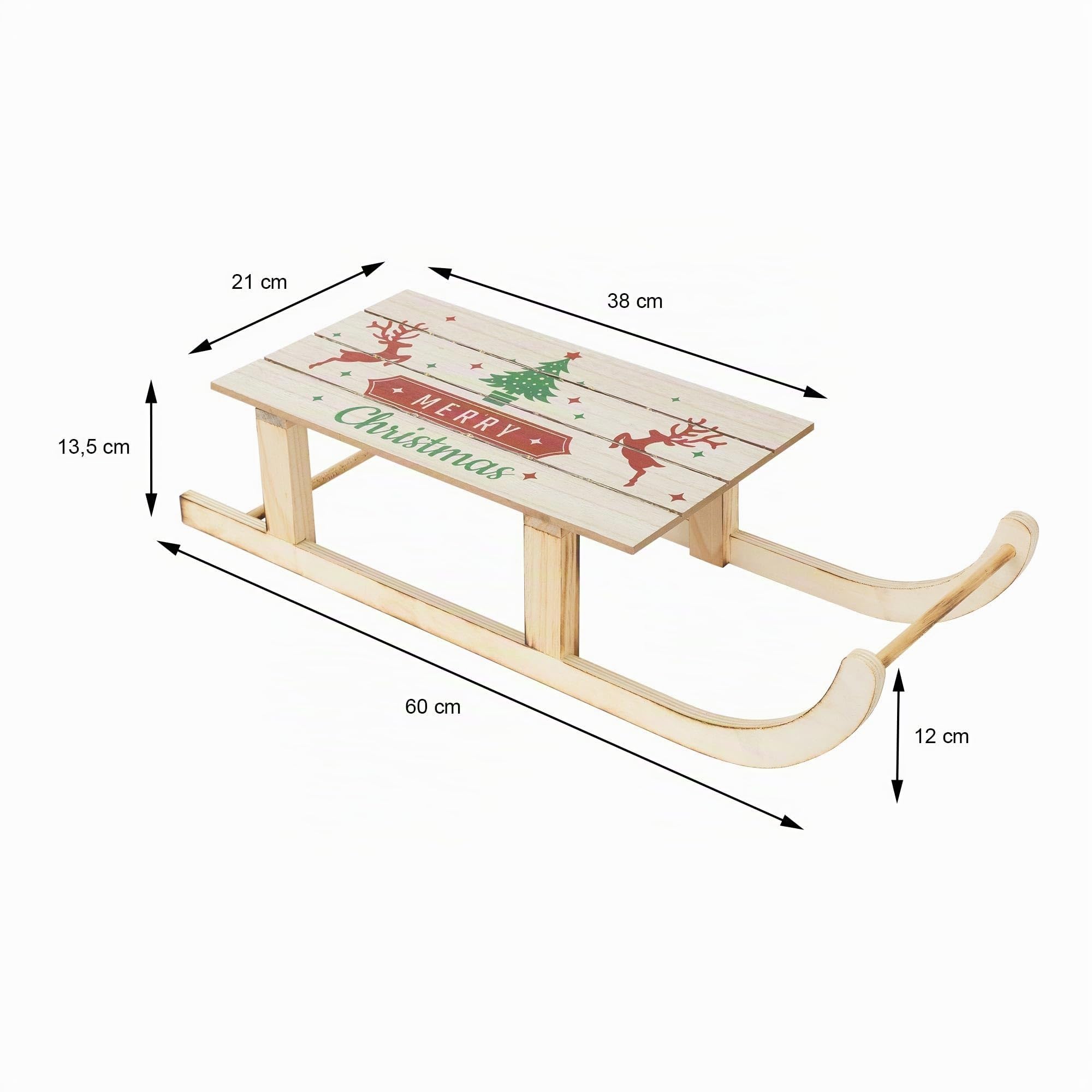 ECD Germany Trineo Decoración Navideña de Madera, 60x21x13,5cm Marrón Iluminación 60 Leds Blanco Cálido, Adorno Navideño, Función con Pilas, Accesorio Festivo Ornamento Original para Árbol de Navidad
