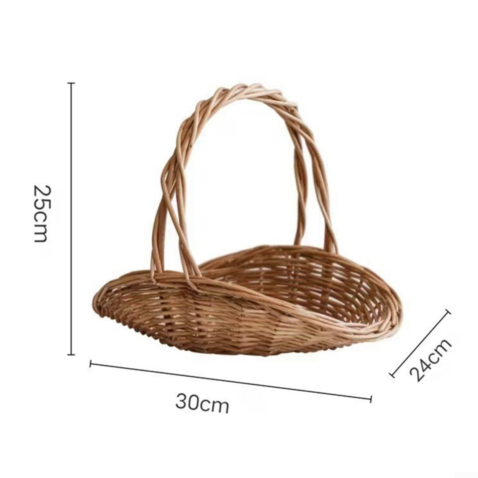 Cestino da picnic ovale intrecciato a mano in vimini con manico robusto, rattan marrone naturale, piccolo 23 x 16 x 23 cm o grande 30 x 24 x 25 cm, ideale per cene all'aperto, conservazione