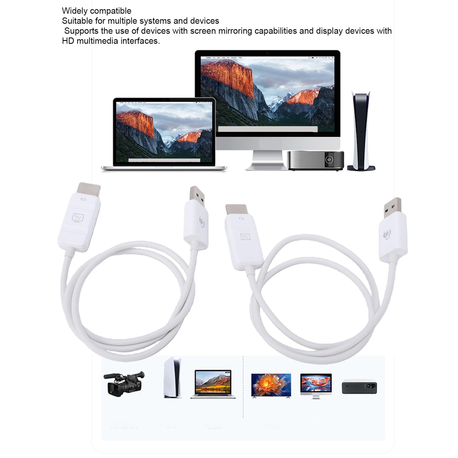 Annadue Kit Extender Wireless, Adattatore Mirroring Schermo Wireless 1080P Dongle Display con Sincronizzazione Video con Portata 50M, per PC Laptop Proiettore