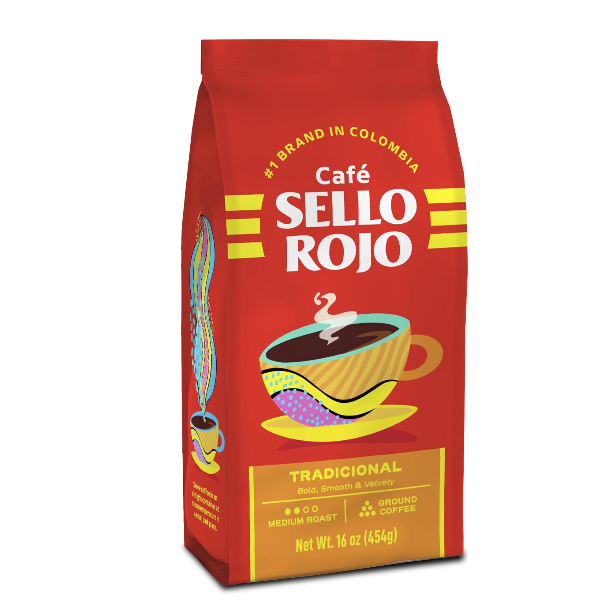 Sello Rojo Tradicional Medium Roast Ground Coffee, 16 oz (Pack of 5)