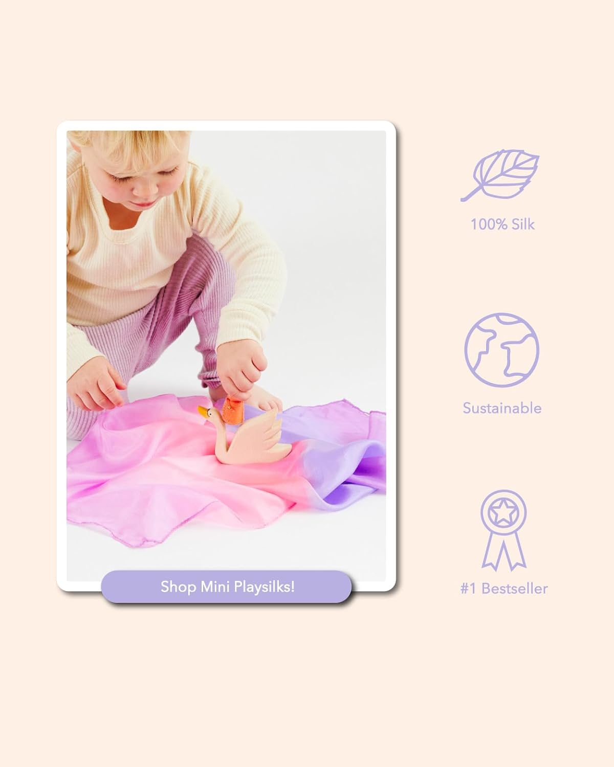 Sarah's Silks - Set of 2 Mini Playsilks, 100% Silk 21" Square Scarf for Dance, Movement and Pretend Play - Blossom and Sea