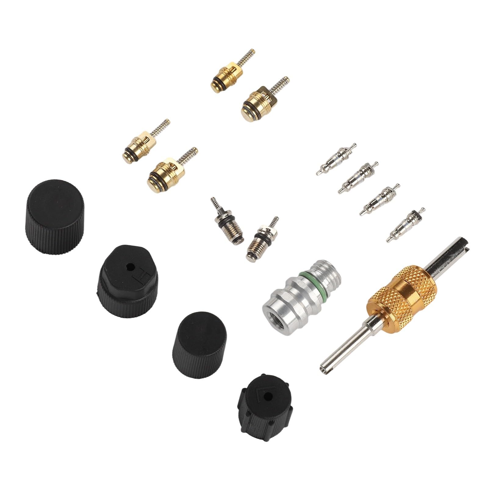Kit nucleo valvola CA in ottone per R12 per refrigerazione R134a, nucleo stelo valvola aria condizionata con rimozione a doppia testa e polvere