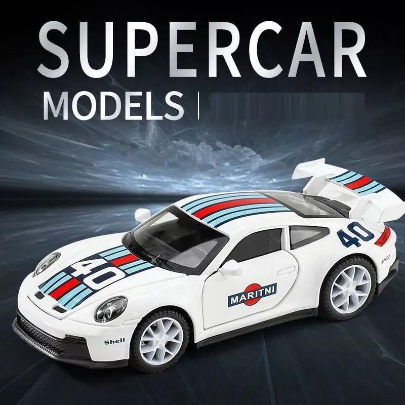 Image of Exclusive Alloy Metal Pull Back Die-Cast Car Diecast Metal Pullback Toy Car with Openable 6 Doors,Light Music Boys Gifts Toys (1:32 Porsche 911 GT3 RS RSR Turbo S-White)