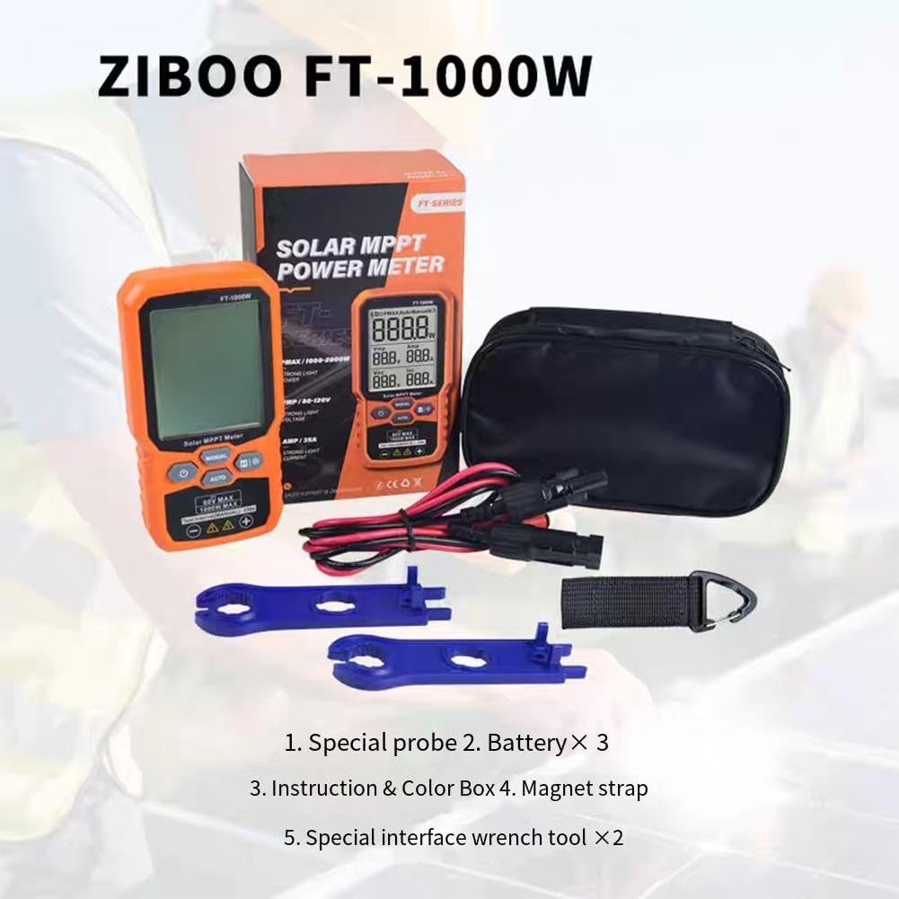 Multimetro fotovoltaico, tester di energia solare MPPT da 1000 W con gamma 12-80V/0-35A, misurazione Pmax/Voc/Isc, alloggiamento in ABS ignifugo, per installazione e manutenzione di pannelli