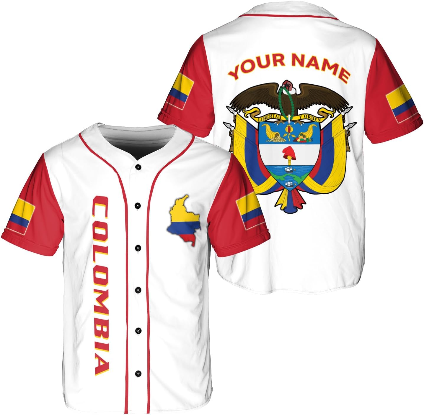 Podagree Personalized Colombia Baseball Jersey Shirt, Colombian Flag Jersey, Colombian Pride Jersey for Men and Women