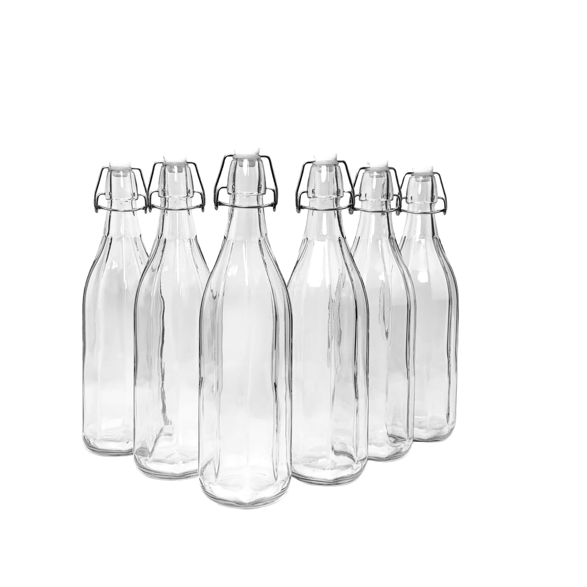 Lucente 1L Vintage Style Clear Octagonal Shaped Bottles with Swing Top Lids