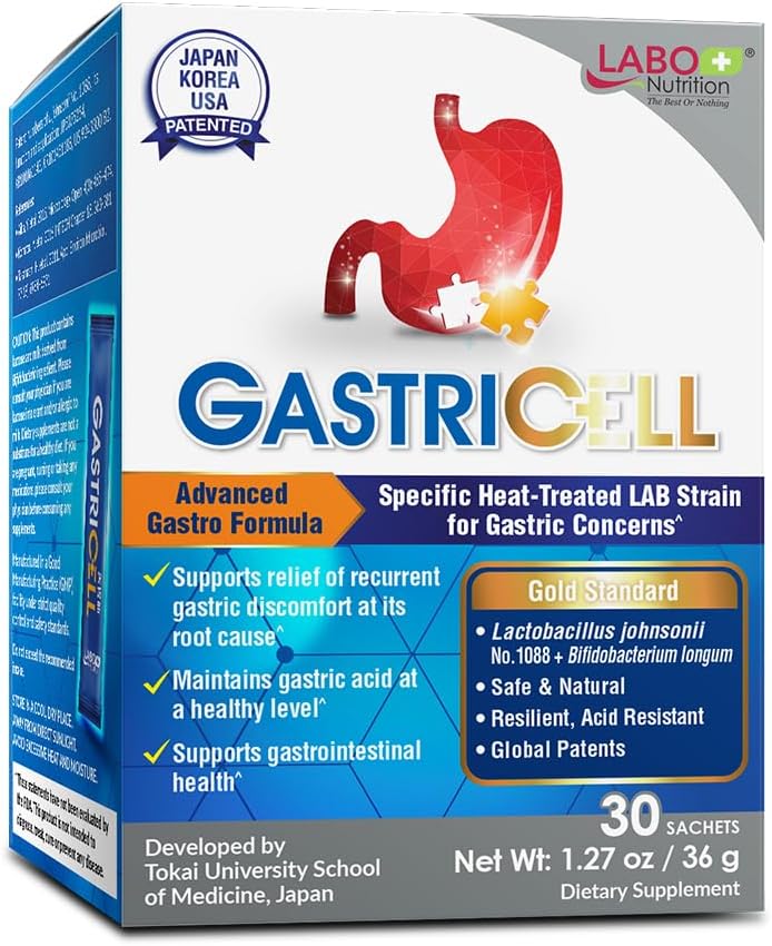 LABO Nutrition GASTRICELL – Target H. Pylori, Acid Reflux, Heartburn, Gastric Acid – Addresses Recurring Gastric Problems, Natural Defence Against Gastric Distress 30