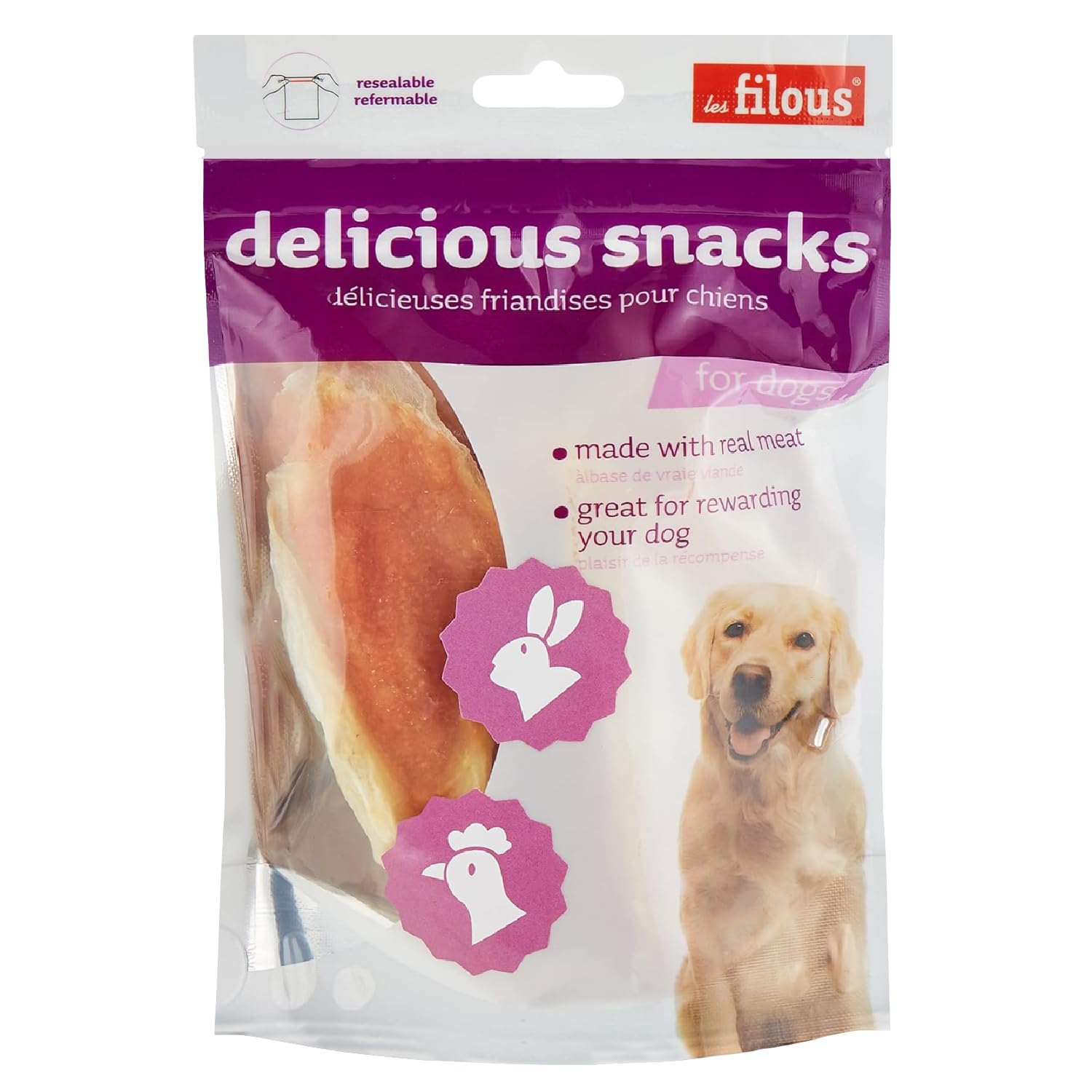 LES FILOUS Rabbit Ear And Chicken 80G, 100% Natural For Dogs With High Protein - Purple