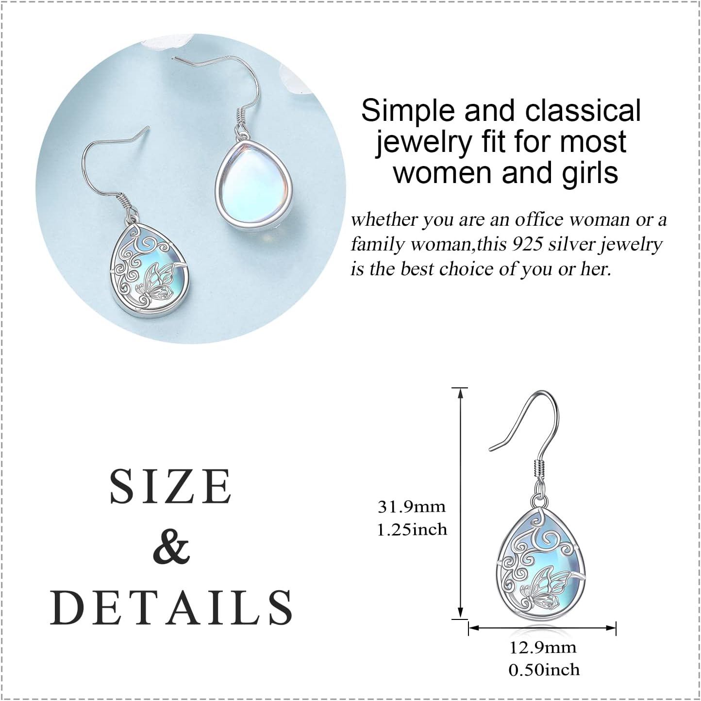 Mermaid/Daisy/Celtic Knot Earrings Moonstone Dangle Earrings S925 Sterling Silver Jewelry Gifts for Women Girls - Image 3