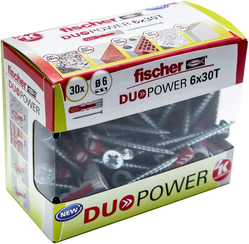Fischer - DuoPower 6x30 T Plug (Box of 30 Plugs + 30 Screws), 536390