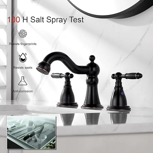 Miniatura 4 de Grifos de baño RKF para fregadero 3 agujeros de bronce frotado con aceite de 8 pulgadas grifo generalizado para lavabo de baño con drenaje manija de