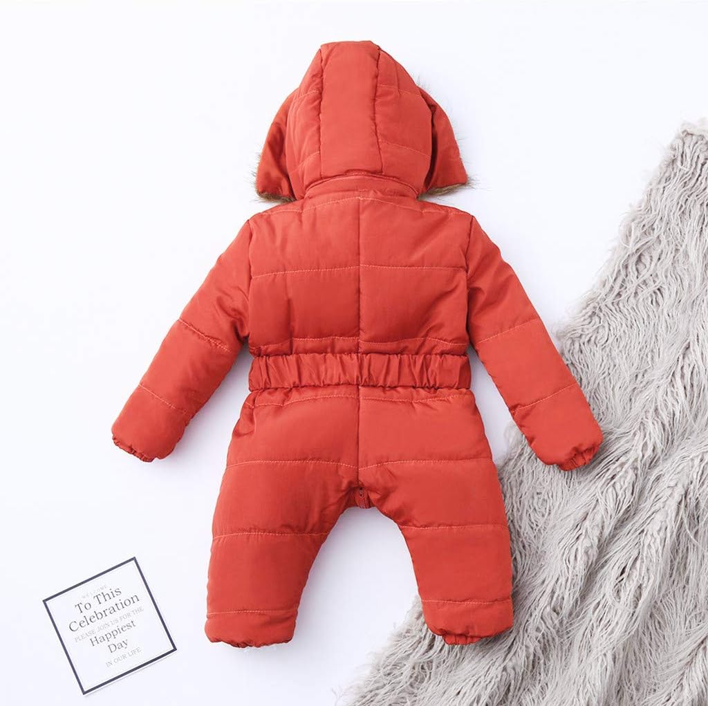 Hooded Jacket Boy Jumpsuit Coat Baby Infant Romper Warm Outerwear Girl Winter Boys Coat&Jacket Kids (Orange, 3-6 Months)