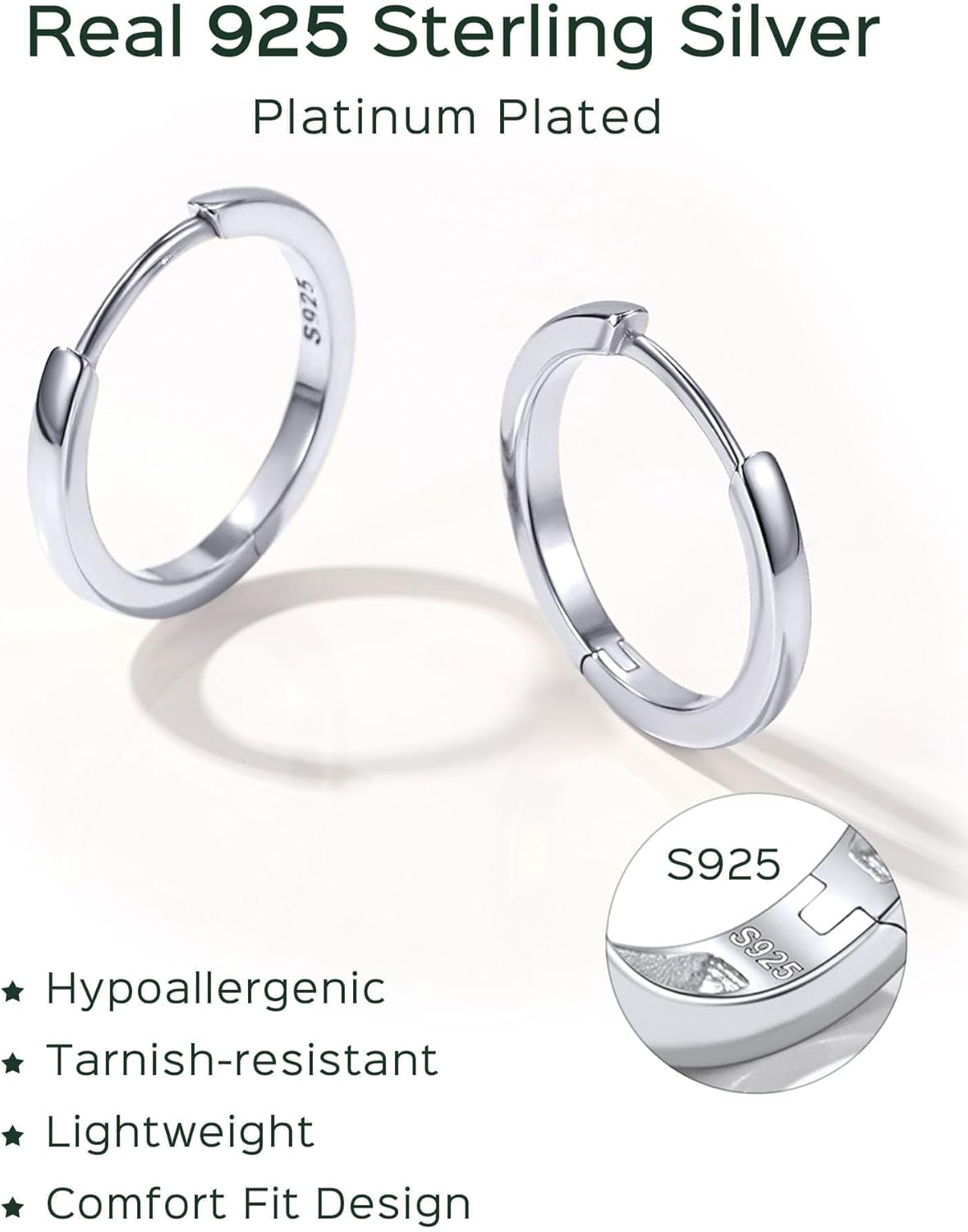 ChicSilver 925 Sterling Silver Huggie Hoop Earrings Small Hoop Earrings for Women Hypoallergenic Silver Huggie Earring Cartilage Earrings for Women (6/8/10/12/14/16/18/20MM) - Image 6