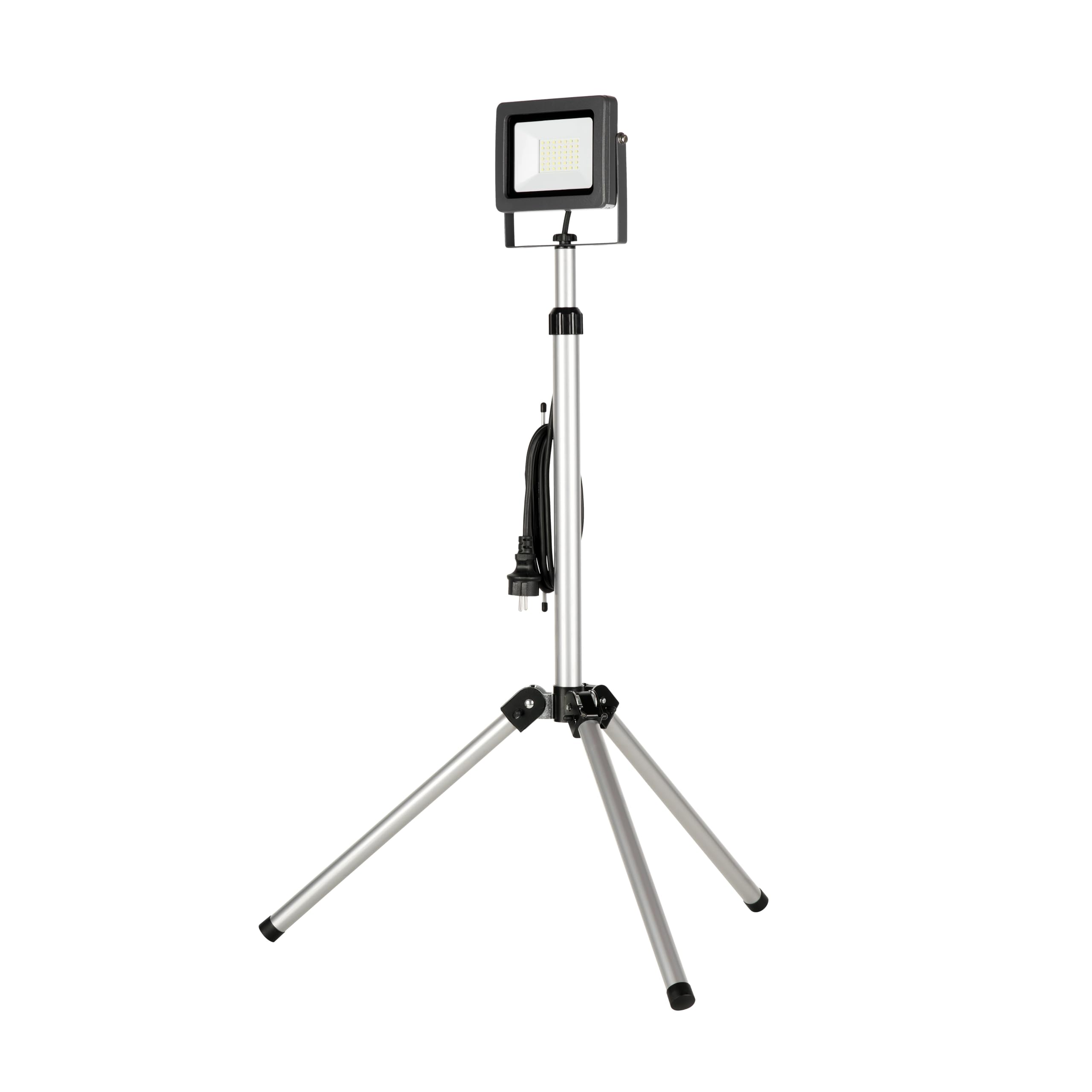 REV Baustrahler mit Stativ - 30W, 2550lm, 6500K, robuste Baustellenlampe für Baustelle, Werkstatt & Keller, Baulampe IP65 für innen & außen, silber