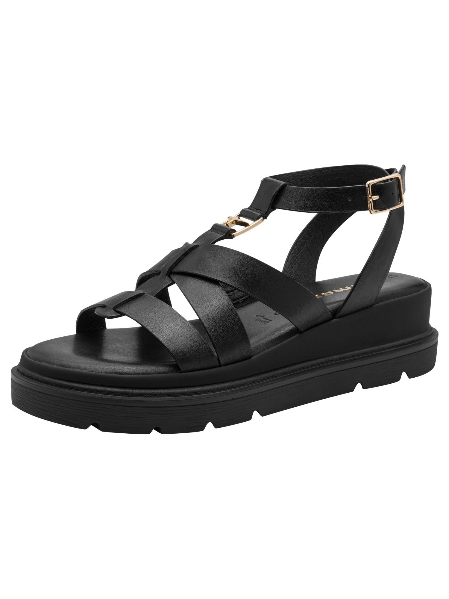 Tamaris Women’s sandal with wedge heel black 7.5 UK