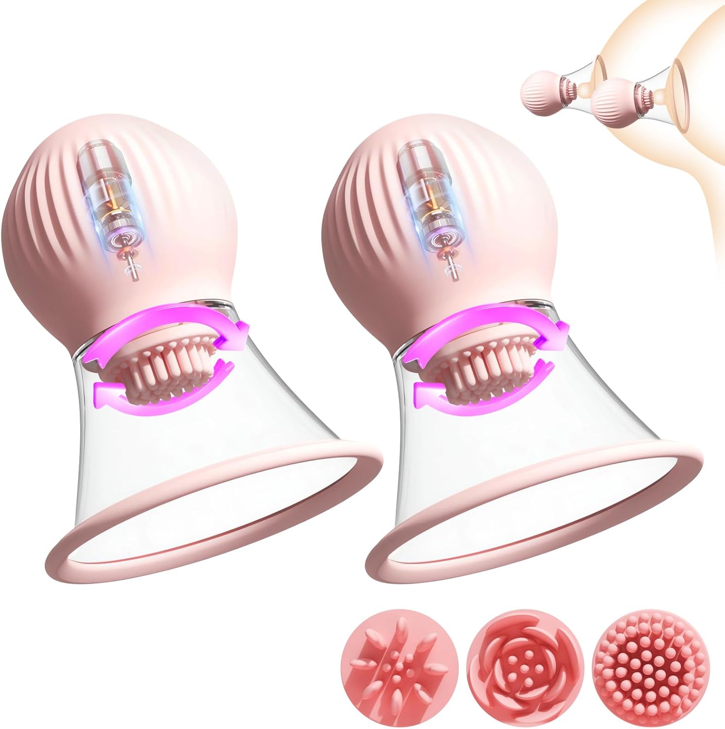 Sex Factory Nipple Sucker Toys, Breast Massagers with 3 Soft Brush Heads, 360° Rotating Nipple Vibrator with 9 Vibration Modes & App Control, Breast Stimulator Nipple Suction Sex Toy for Women
