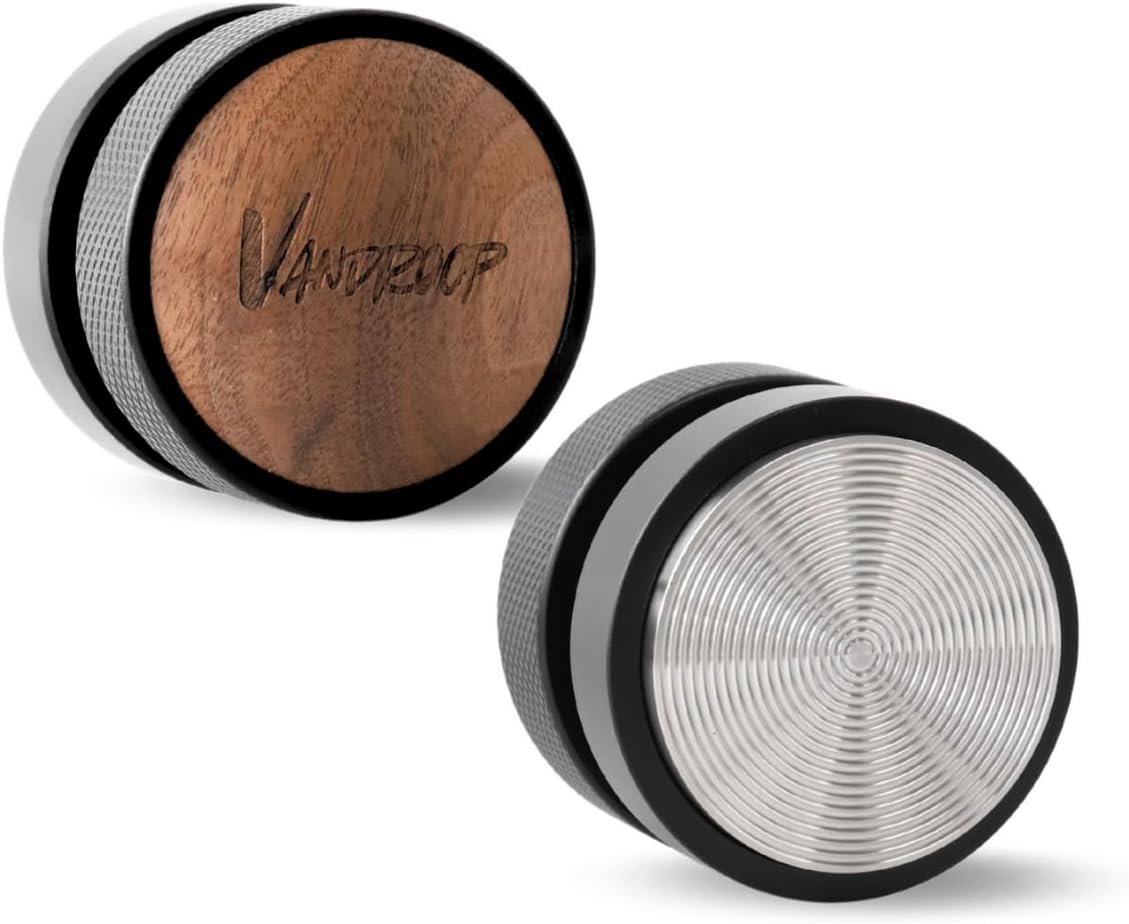 Vandroop 58.35mm Espresso Tamper, Premium Barista Coffee Calibrated Tamper with Calibrated Spring Loaded, Espresso Hand Tamper with Walnut & Aluminum Body, Stainless Steel Base (58.35mm)