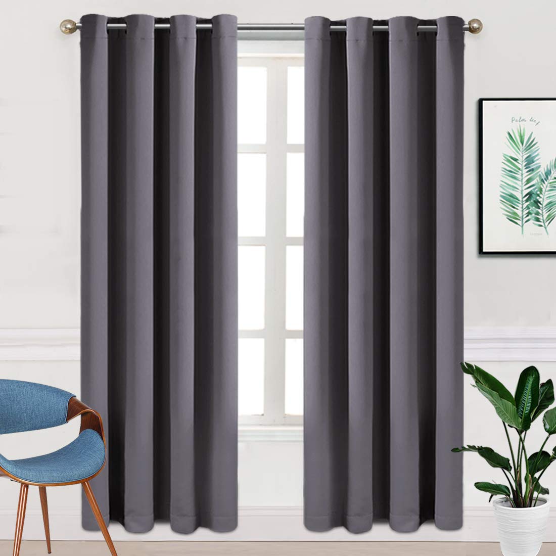 TEKAMON Blackout Curtains for Bedroom Grommet 2 Panels Set Draperies,Thermal Insulated for Living Room,Nursery (W52 X L95 inch,Dark Grey)