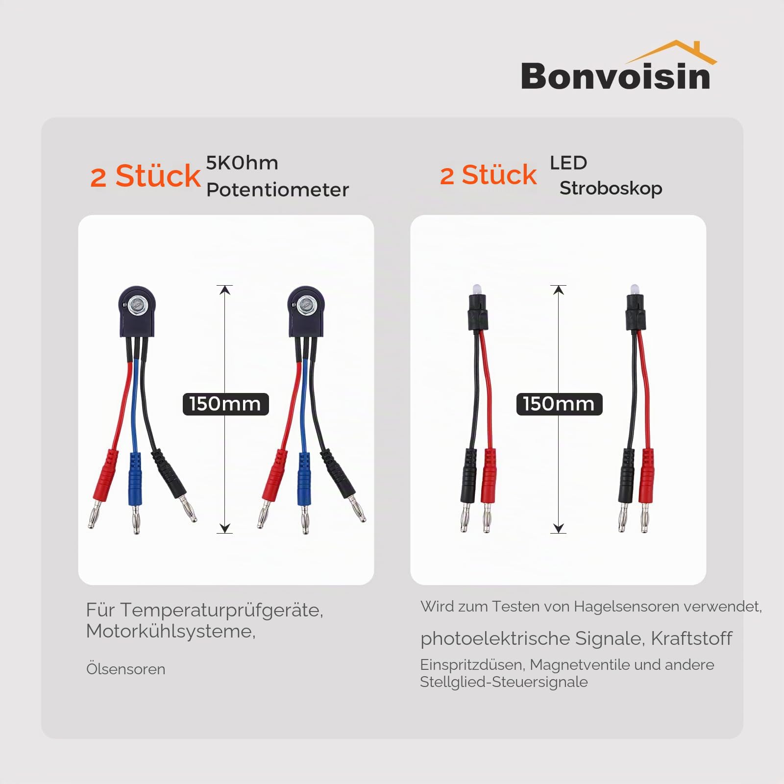 Bonvoisin 110PCS Messleitungen für Multimeter Kit für Auto Reparatur | 110-Teiliges Kfz-Prüfleitungs-Set, 72 Anschlüsse, Srs-Adapter, Led-Stroboskop, 4mm Bananenstecker, 0,5mm Durchstechsondene