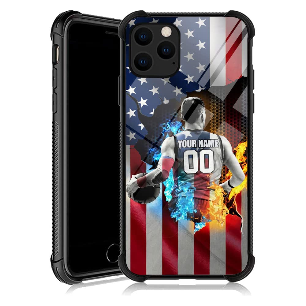 DJSOK Personalized Basketball Sport-Custom America Flag Name Number Custom Phone Case Cover Apple iPhone 14 Pro Max PLUS/13 12 11 Mini/Xs X Xr/7 8