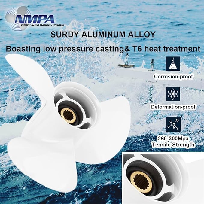 Image of VIF Aluminum Boat Propeller with Yamaha 60HP 70HP 75HP 80HP 85HP 90HP 115HP 130HP Outboard Engines,15 Tooth, Rh