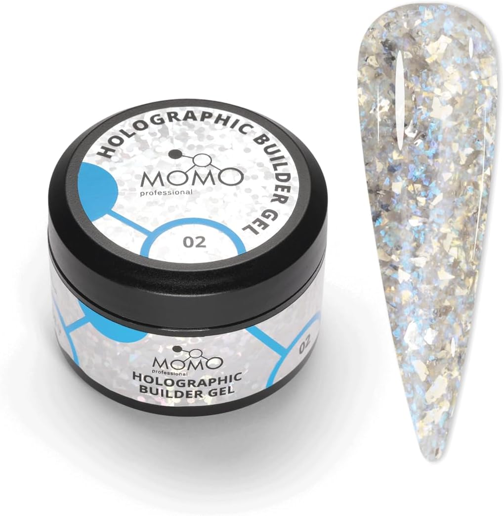 Holographic Builder Gel, Nail Art için Protez Tırnak Jeli No.02, Glitter Mavi Simli, 10 gr