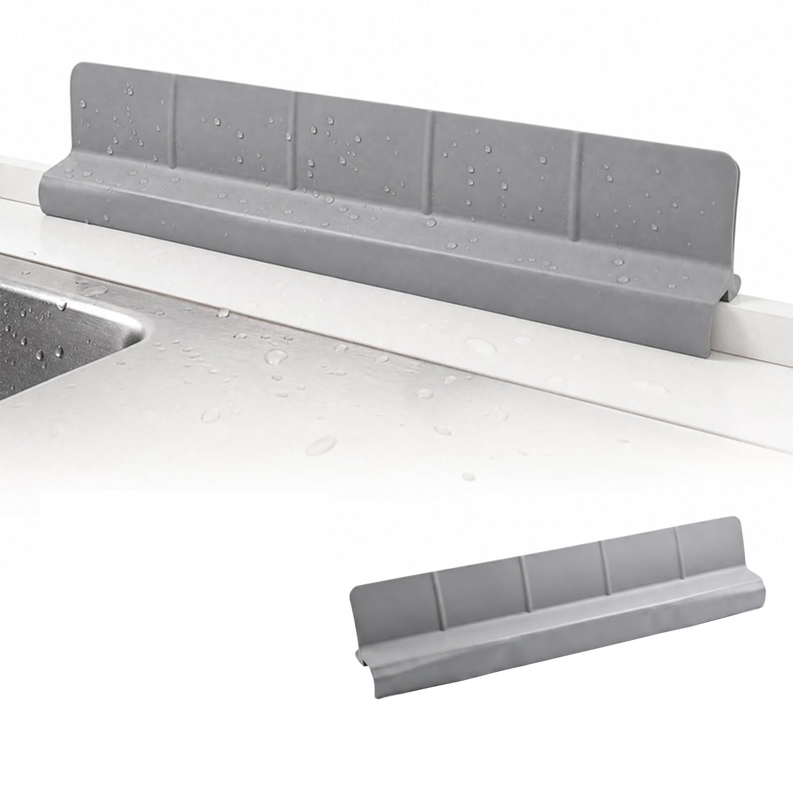 Solvio Upgraded 58cm Silicone Kitchen Sink Splash Guard with 7 Strong Suction Cups, Hem Flow Guiding Self-Draining Water Barrier for Kitchen Tap, Bathroom and Island (Grey)