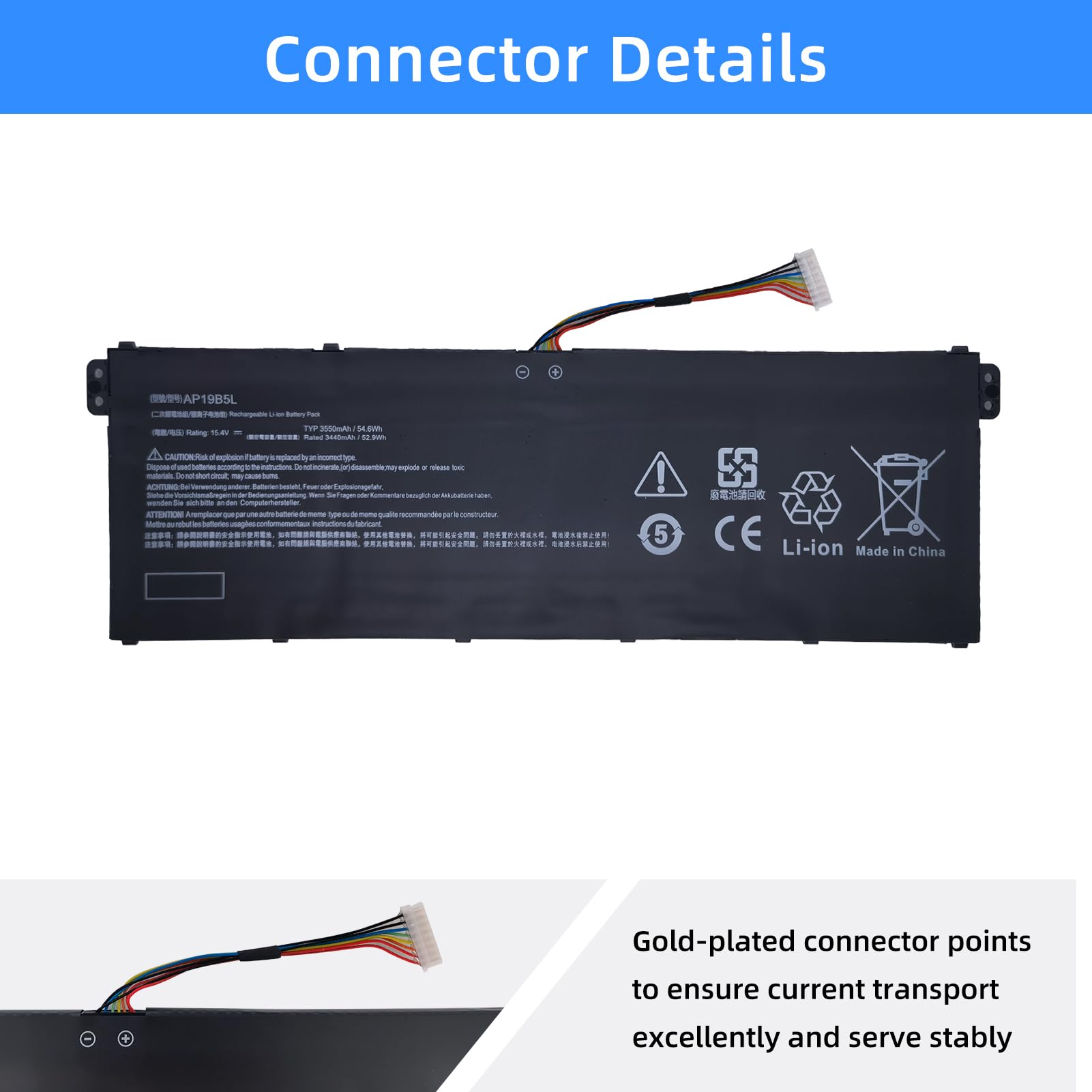 AP19B5L Batterie de rechange pour ordinateur portable ACER Aspire 5 A515-56G-77WL A515-55 A515-43 A515-44 A514-54 Swift 3 SF314-42-R9YN TravelMate P215-52 Series KT004050101010 4INP5 /61/71