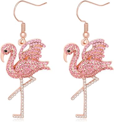 Pink Rhinestone Flamingo Bird Dangle Earrings