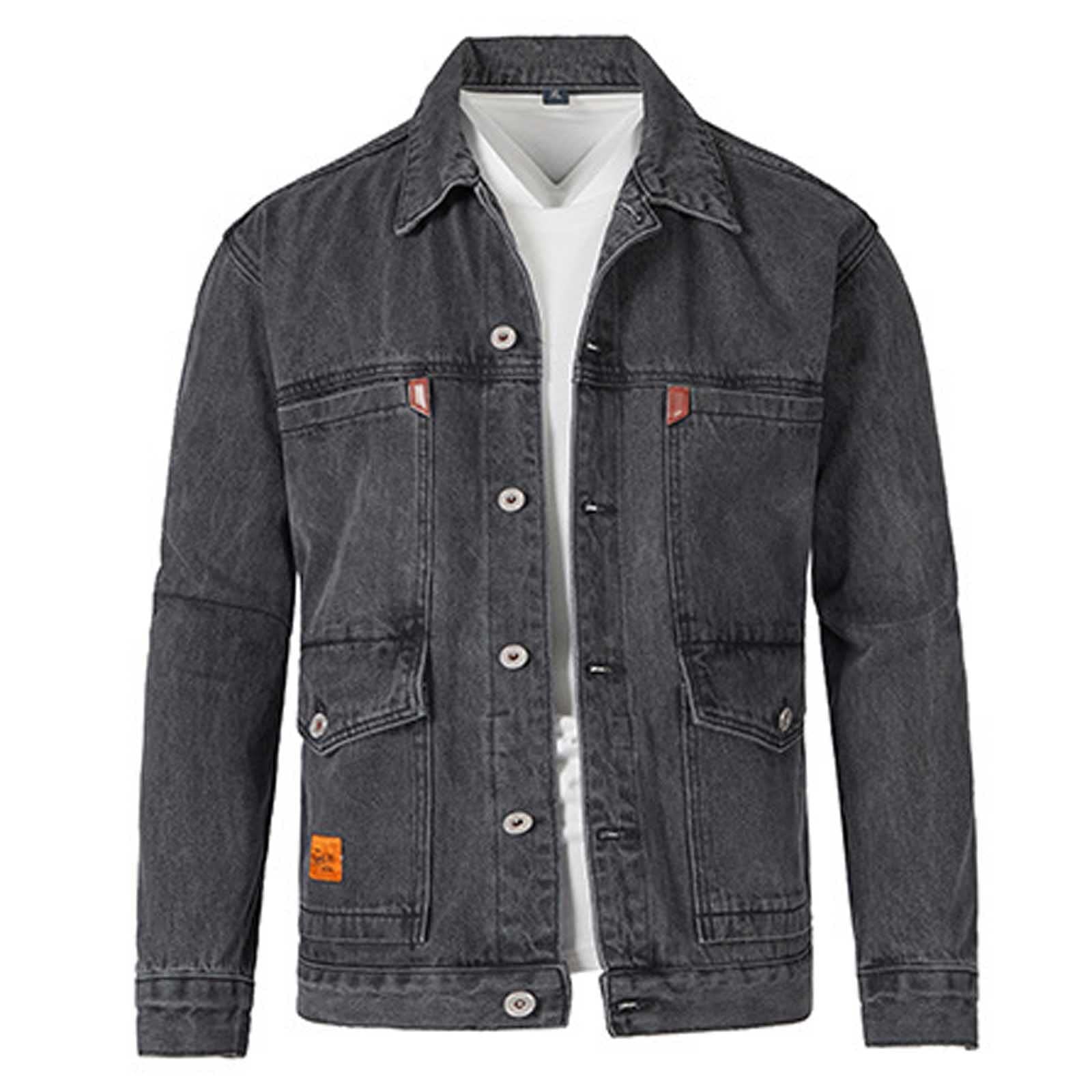 Veste en Jean Homme, Vestes en Jean à Manches Longues pour Homme Décontractée Extérieure Coupe Ample Boutonné Jean Manteau Classique Vintage Vestes en Jean Lavé Taille M-4XL