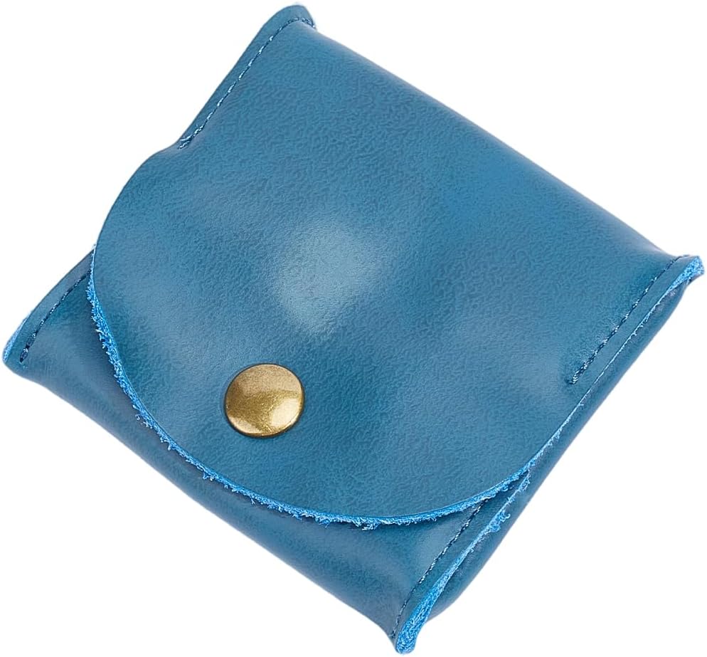 Rustic Genuine Leather Coin Purse Snap Closure Squeeze Pouch Retro Handmade Cowhide Leather Change Holder Wallet for Men Women Coins Jewelry Earphones Money Organizer(Dark Blue)