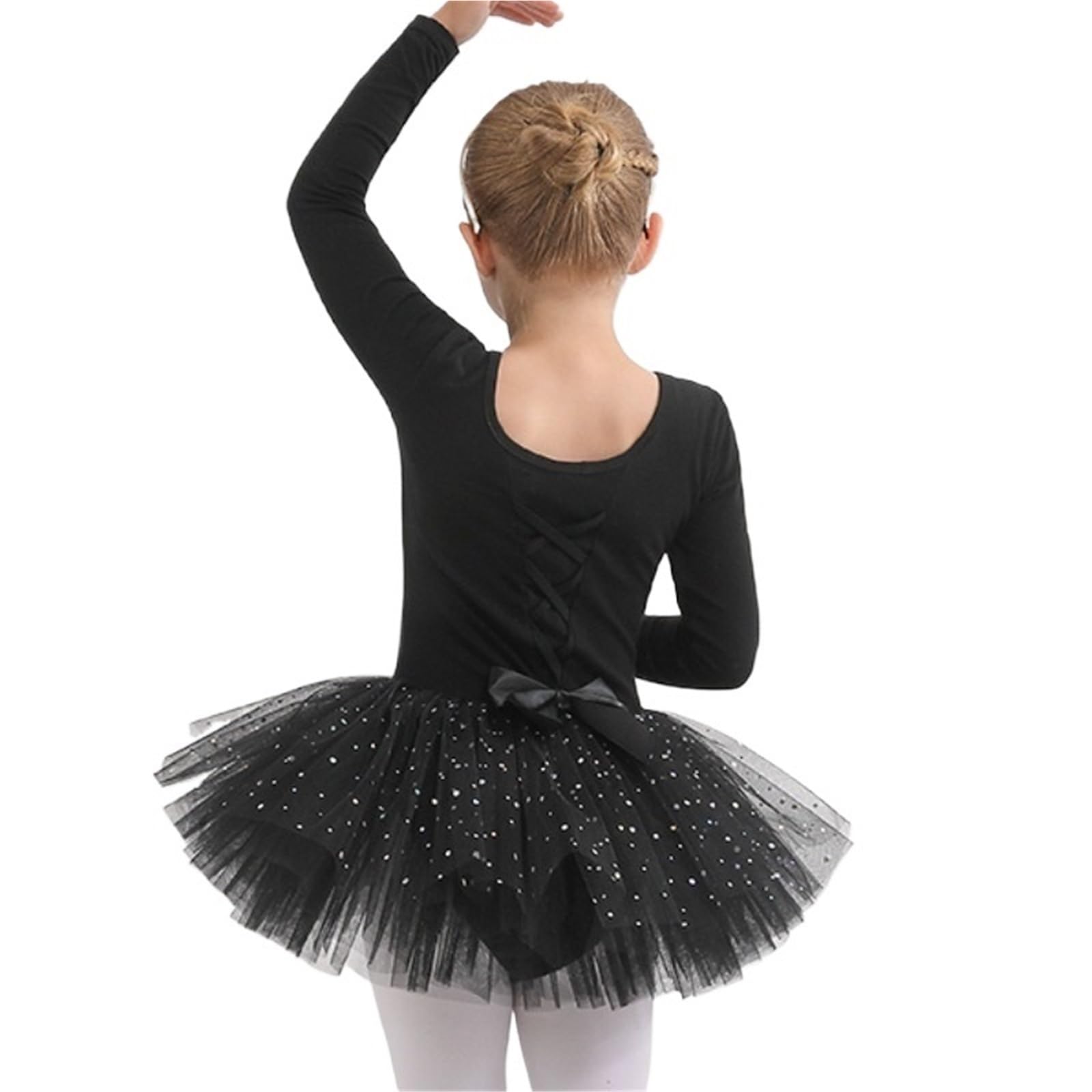 Frauen Ballett Trikot Kind Mädchen Tanzkleid Glänzende Pailletten Tutu Rock Kinder Kleinkind Gym Ballerina Sportkleid for Tanzen(Black Long,120cm)