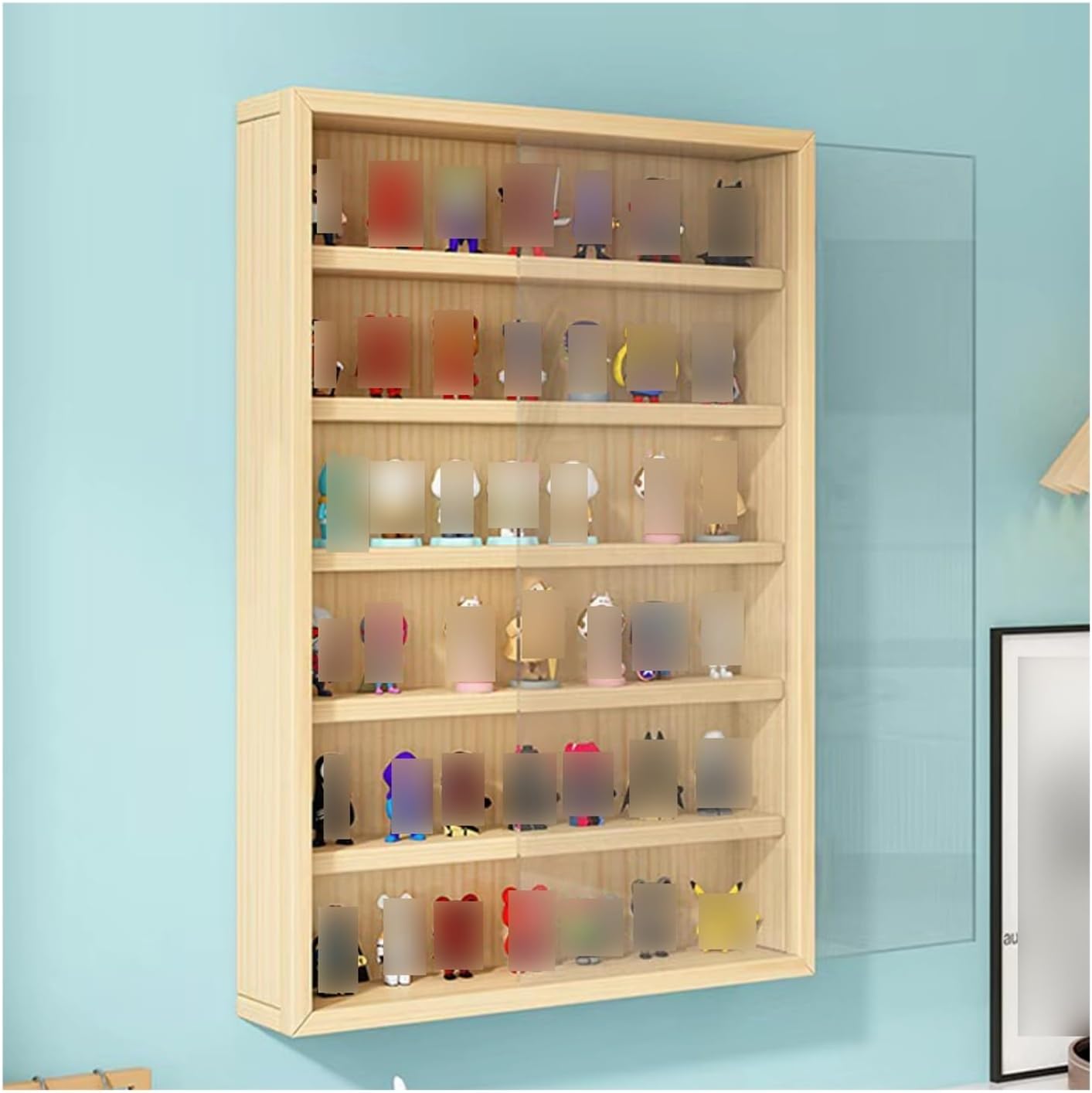 3/4/5/6 Tiers Display Cabinets with Acrylic Door, Figures Display Case, Collectibles Organizer, Wooden Storage Protection Showcase for Home Bedroom Office, Wall-Mounted(Wood