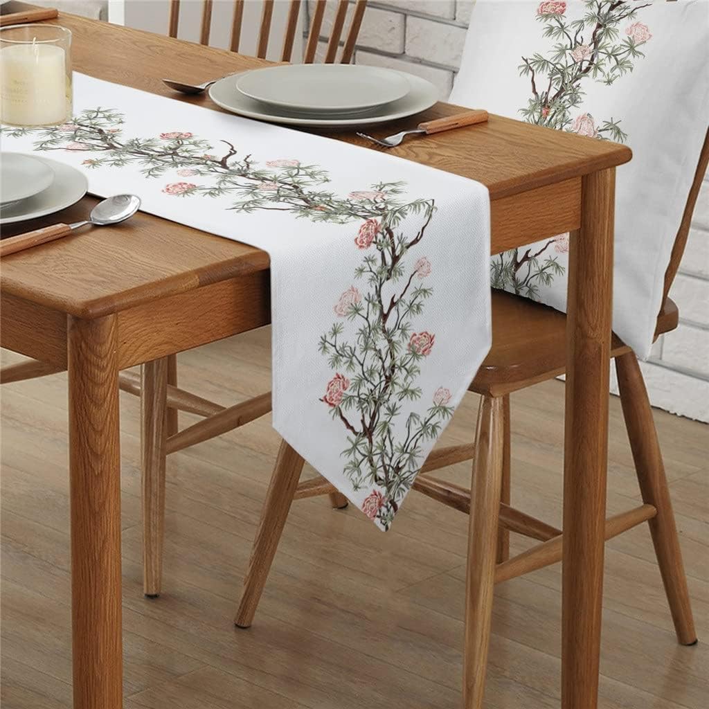 Flowers Leaves Vines Table Runner for Wedding Banquet Home Festival Party Dinning Table Decoration Table Runner(4pcs Table mat)